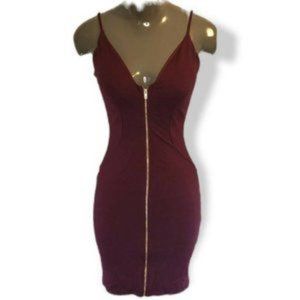 Haute Monde Women's Burgundy Sleeveless Bodycone Front Zip Mini Dress Size Small